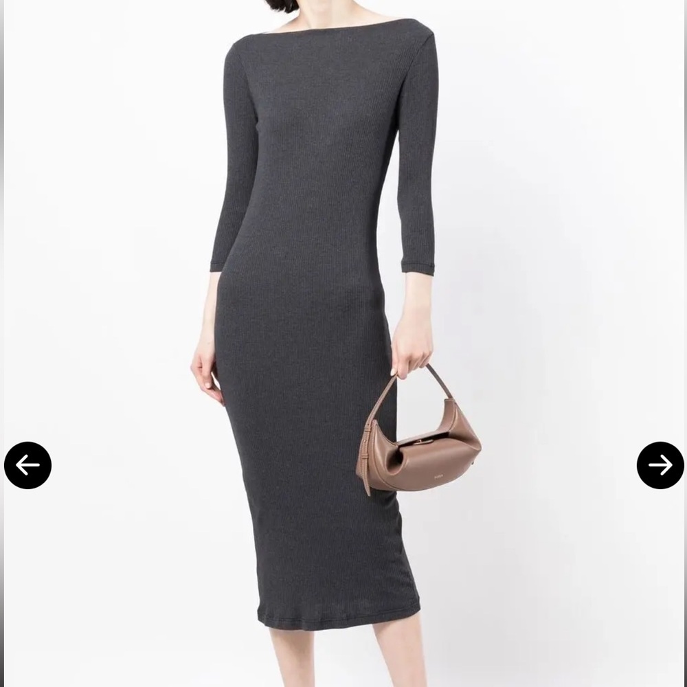 JAMES PERSE Ribbed Boat-Neck Midi Dress Dark Grey